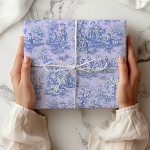 Elegantes Vintage Lila Blau Toile de Jouy Muster Geschenkpapier