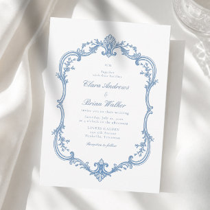Elegantes Vintage-Monogramm Hochzeit Staubblau Einladung