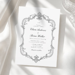 Elegantes Vintage-Monogramm-Hochzeit Weiß Schwarz Einladung