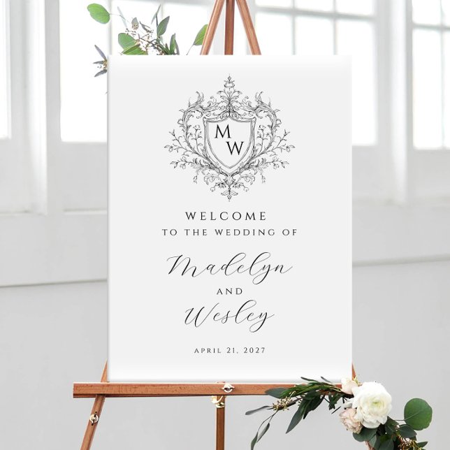 Elegantes Vintage-Monogramm-Wappen Hochzeitsbegrüß Poster (Von Creator hochgeladen)