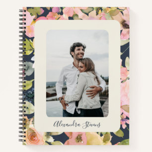 Elegantes vintage navy Blumen personalisiertes Fot Notizbuch