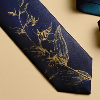 Elegantes Vintage-Navy-Gold-Blumenmuster Krawatte