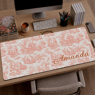 Elegantes Vintage-Orange-Toile-de-Jouy-Monogramm Schreibtischunterlage