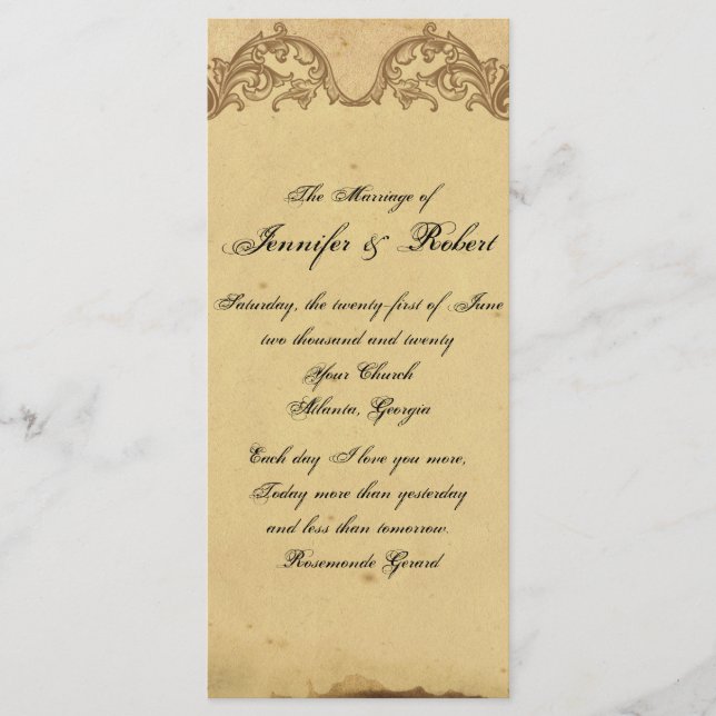Elegantes Vintage-Pfau-Hochzeitsprogramm Programm (Vorderseite)