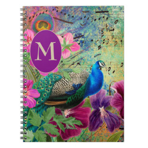 Elegantes Vintage Pfauen Blau Grün Monogramm   Notizblock