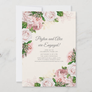 Elegantes Vintage-Rosa-Blumen-Verlobungsparty Einladung