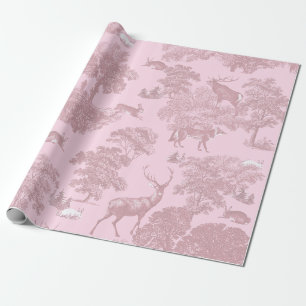 Elegantes Vintage-Rosa-Toile-Hirsch-Wald Geschenkpapier