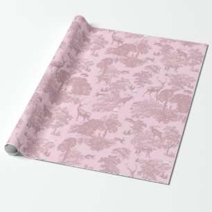 Elegantes Vintage-Rosa-Toile-Hirsch-Wald Geschenkpapier