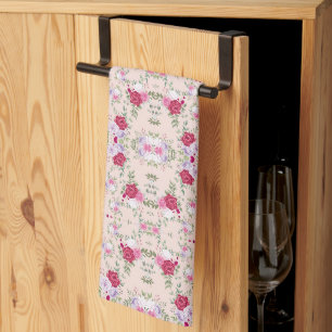 Elegantes Vintage-Rosa- und Burgunder-Blumenmuster Geschirrtuch