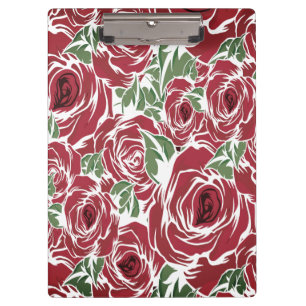Elegantes Vintage-Rosenmuster - Rote und grüne Blü Klemmbrett