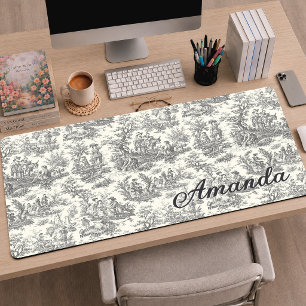 Elegantes vintage schwarzes französisches Toile de Schreibtischunterlage