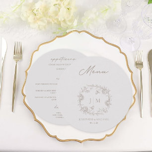 Elegantes Vintage-Sepia-Floral-Hochzeits-Rundmenü Menükarte