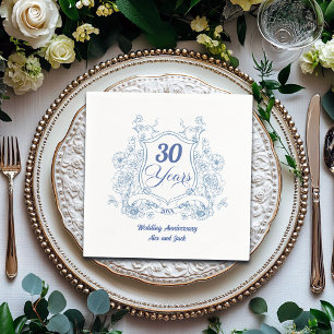 Elegantes Vintage-Wappen 30. Hochzeitstag Serviette