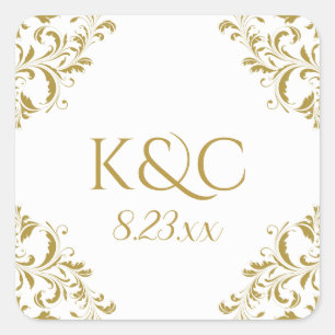 Elegantes Vintage Wedding Label Nadine - Gold 2 Quadratischer Aufkleber