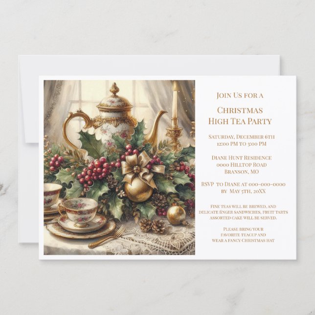 Elegantes Vintage Weihnachts-Party Einladung (Vorderseite)