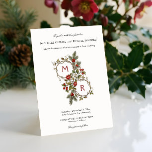 Elegantes Vintage-Weihnachts-Winter-Blumen-Monogra Einladung