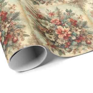 Elegantes Vintage-Weihnachtsblumen  Geschenkpapier