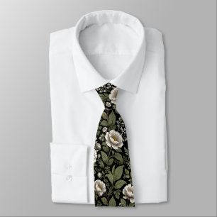 Elegantes vintage weißes florales dunkelgrünes Bot Krawatte