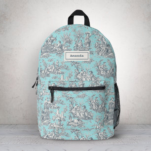 Elegantes Vintages Baby Blue Toile de jouy Bedruckter Rucksack