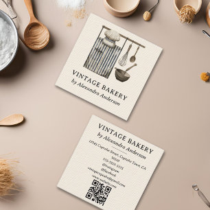 Elegantes Vintages Backwerkzeug - Illustrationen Quadratische Visitenkarte