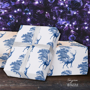 Elegantes Vintages Blaues Hirsch Geschenkpapier