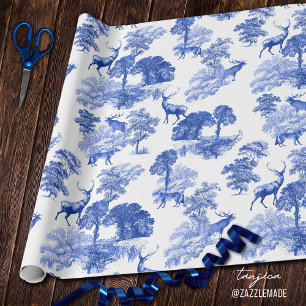 Elegantes Vintages Blue Deer Fox Country Toile Geschenkpapier