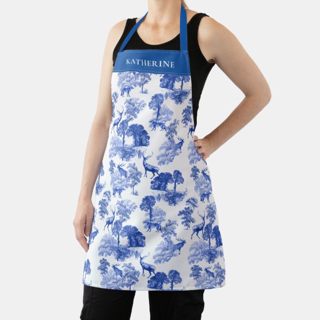 Elegantes Vintages Blue Deer Fox Country Toile Schürze (InSitu)