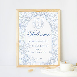 Elegantes Vintages Blue Floral Toile Poster