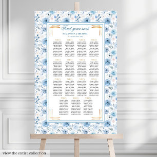 Elegantes Vintages Blue Gold Seating Chart Poster