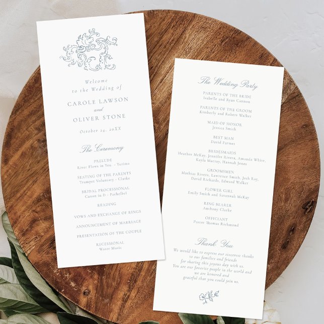 Elegantes Vintages Blue Script-Hochzeitsprogramm Programm (Von Creator hochgeladen)