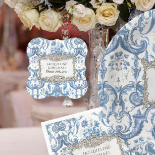 Elegantes Vintages Blumenblau in Weiß Silberbridal Untersetzer