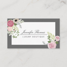 Elegantes Vintages Blumendesign weiß/grau Visitenkarte