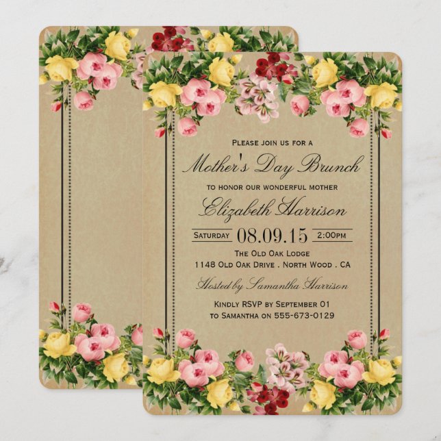 Elegantes Vintages Blumenfest Einladung (Vorne/Hinten)