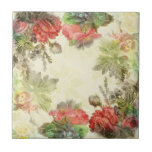 Elegantes Vintages Blumengeflecht Fliese<br><div class="desc">Auf einem leicht strukturierten cremefarbenen Hintergrund mit halbdurchsichtigem Damast-Schwirl-Overlay werden kräftige Blume mit gemischten , wie Stiefmütterchen und Gänseblümchen, und Rose mit hoher Luftfeuchtigkeit in tiefrosa gehalten.</div>