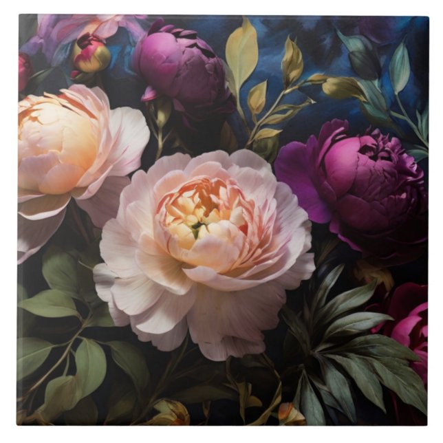 Elegantes Vintages Blumengemälde Fliese (Vorderseite)