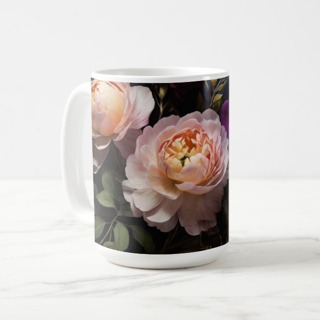 Elegantes Vintages Blumengemälde Kaffeetasse (Vorderseite Links)