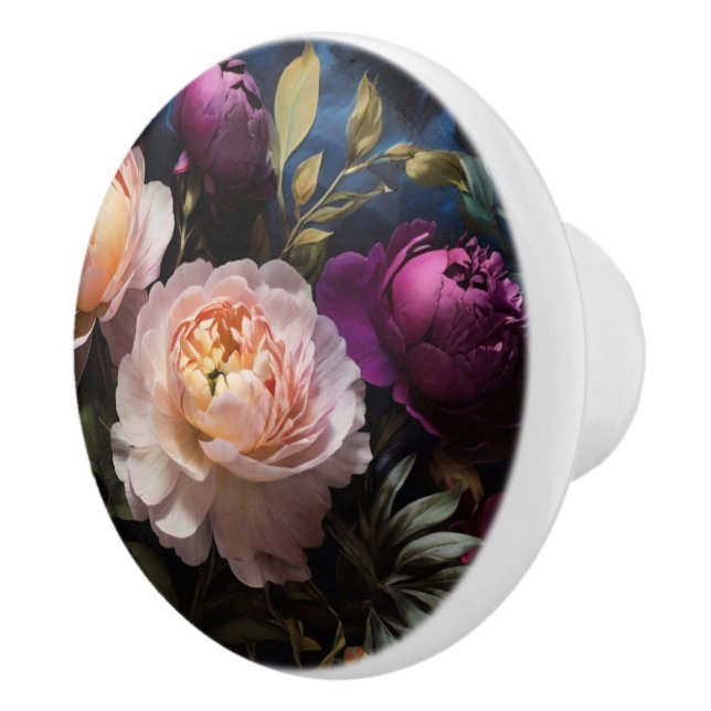 Elegantes Vintages Blumengemälde Keramikknauf (Rechts)