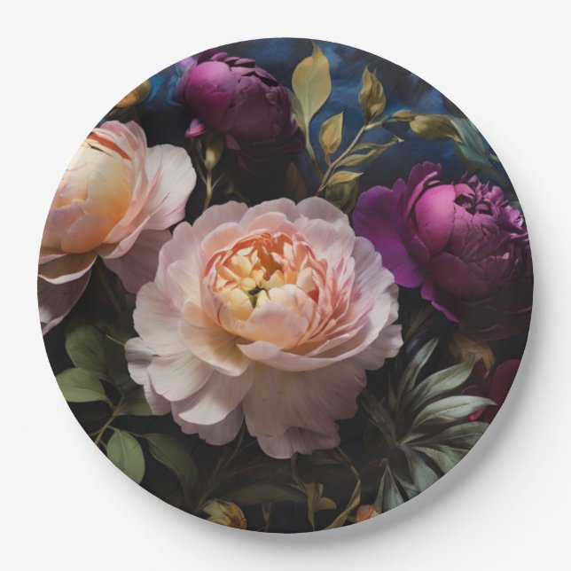 Elegantes Vintages Blumengemälde Pappteller (Vorderseite)