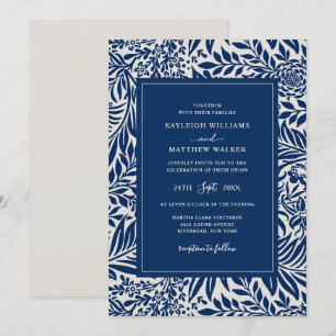 Elegantes Vintages Blumenmuster   Blaue Aufforderu Einladung