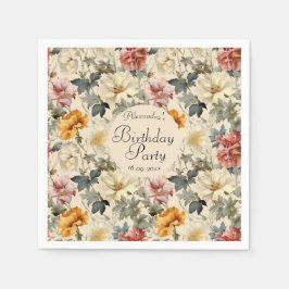 Elegantes Vintages Blumenmuster Geburtstag Serviette