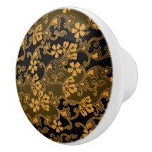 Elegantes Vintages Blumenmuster | Schwarz & Gold