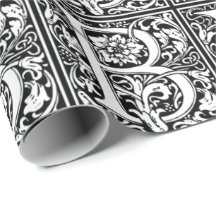 Elegantes Vintages Blumenschreiben B Monogramm Geschenkpapier