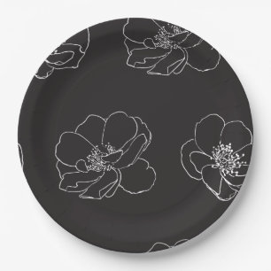 Elegantes Vintages Blumenschwarz Pappteller