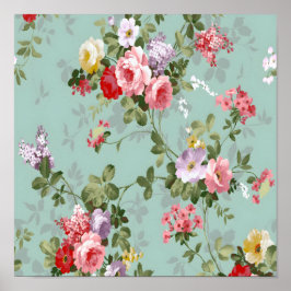 Elegantes Vintages Blumenwallpaper Poster