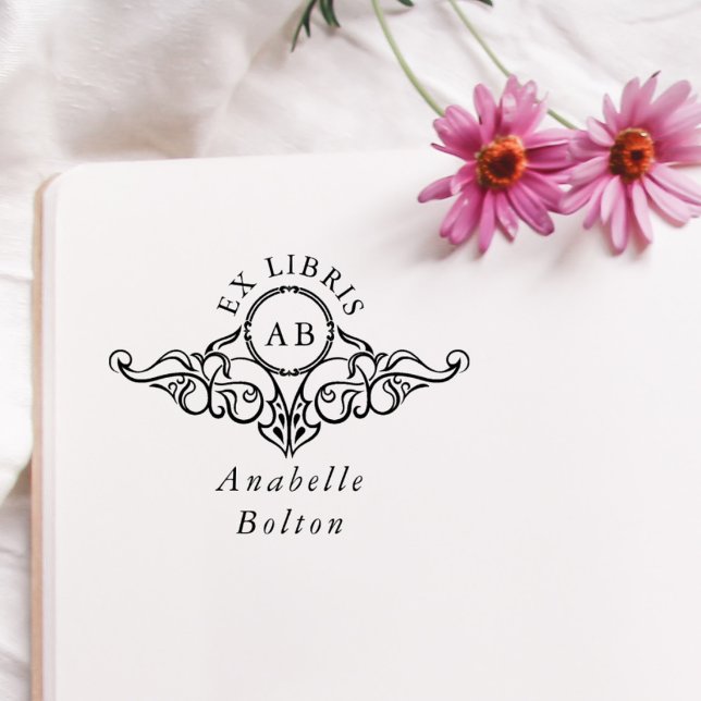 Elegantes Vintages botanisches Buch Ex Libris Gummistempel (Von Creator hochgeladen)