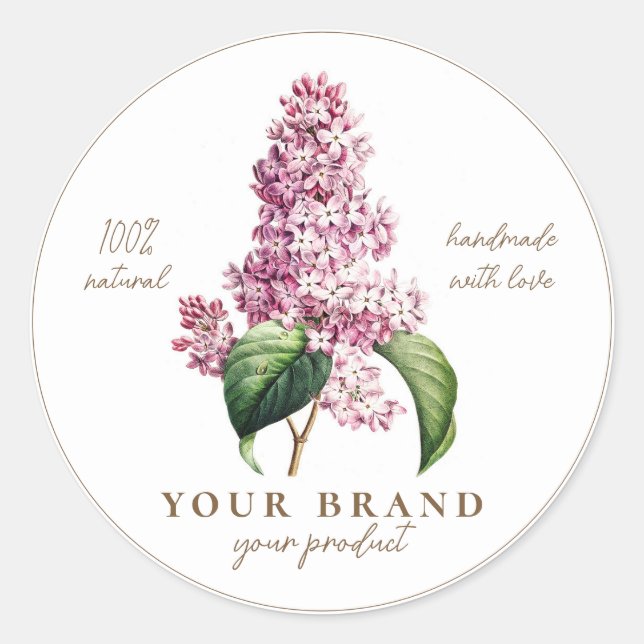 Elegantes Vintages botanisches Lilac-Handmade-Prod Runder Aufkleber (Vorderseite)