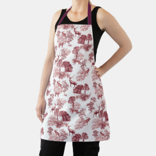 Elegantes Vintages Burgundy Toile Deer in Woodland Schürze