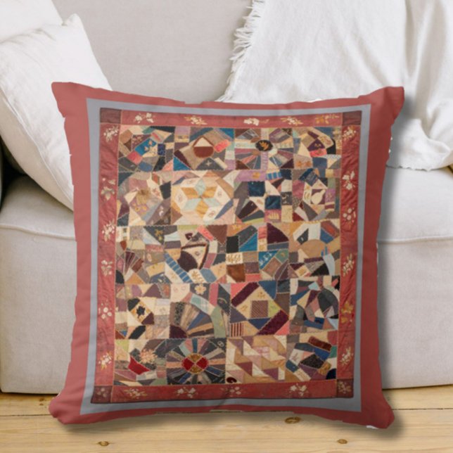 Elegantes, Vintages, Crazy Patchwork Quilt Muster Kissen (A beautiful + elegant accent for your space, this pillow features a colorful vintage quilt pattern!)