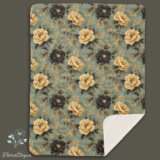 Elegantes Vintages Cream & Black Rose Blumenmuster Sherpadecke