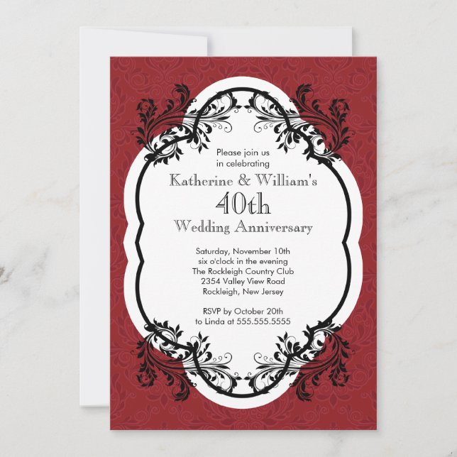 Elegantes Vintages Damask-Hochzeitsszenario-Jubilä Einladung (Vorderseite)